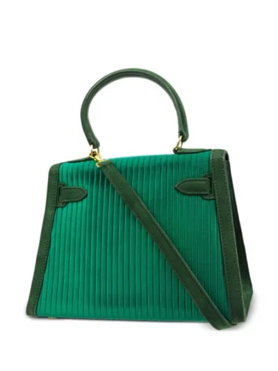 Hermès Vintage 1990 Mini Kelly 20 Emerald Green Silk Satin & Suede Gold Hardware