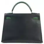 Hermès Vintage 1991 Kelly 32 Green/Black/Blue Courchevel Gold Hardware Lushentic Bags