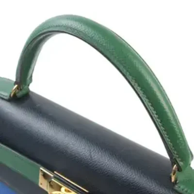 Hermès Vintage 1991 Kelly 32 Green/Black/Blue Courchevel Gold Hardware Lushentic Bags