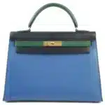 Hermès Vintage 1991 Kelly 32 Green/Black/Blue Courchevel Gold Hardware Lushentic Bags