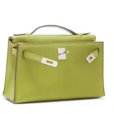 Hermès 2007 Kelly Pochette Vert Anis Swift Palladium Hardware Affordable