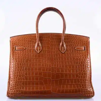 Hermès 2008 Birkin 35 Fauve Barenia Matte Porosus Crocodile Gold Hardware