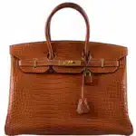 Hermès 2008 Birkin 35 Fauve Barenia Matte Porosus Crocodile Gold Hardware