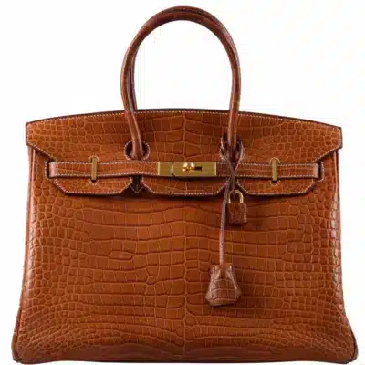 Hermès 2008 Birkin 35 Fauve Barenia Matte Porosus Crocodile Gold Hardware