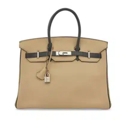 Hermès 2008 Custom Birkin 35 Beige And Black Clémence Palladium Hardware