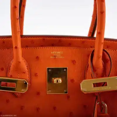 Hermès 2016 Birkin 30 Tangerine Ostrich logo