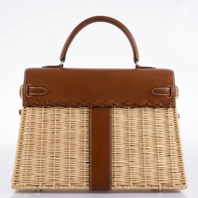 Hermès 2018 Kelly 35 Picnic Wicker & Barenia Palladium Hardware