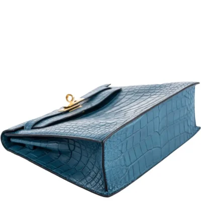 Hermès 2019 Kelly 22 Danse Blue Colvert Matte Alligator Mississippiensis Gold Hardware