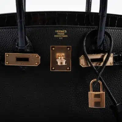 Hermès 2020 Birkin 30 Black Novillo & Niloticus Crocodile logo