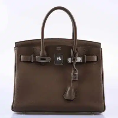 Hermès 2020 Birkin 30 Verso Taupe and Blue Agate Clemence front2