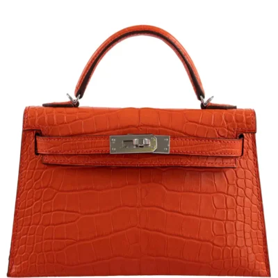 Hermès 2021 Mini Kelly 20 II Poppy Matte Alligator Mississippiensis Palladium Hardware