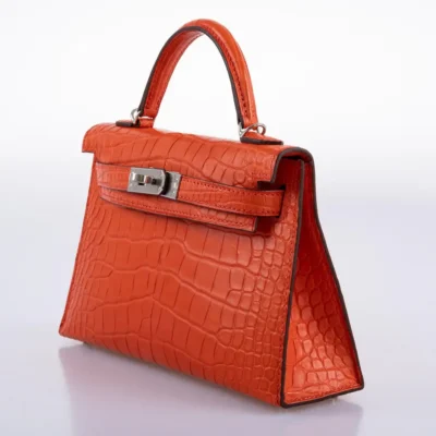 Hermès 2021 Mini Kelly 20 II Poppy Matte Alligator Mississippiensis Palladium Hardware