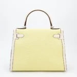 Hermès 2022 HSS Kelly 28 Sellier Jaune Citron/Nata Swift Canvas Palladium Hardware Replica Quality