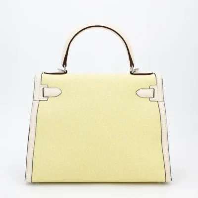 Hermès 2022 HSS Kelly 28 Sellier Jaune Citron/Nata Swift Canvas Palladium Hardware Replica Quality