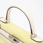 Hermès 2022 HSS Kelly 28 Sellier Jaune Citron/Nata Swift Canvas Palladium Hardware Replica Quality