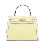 Hermès 2022 HSS Kelly 28 Sellier Jaune Citron/Nata Swift Canvas Palladium Hardware Replica Quality