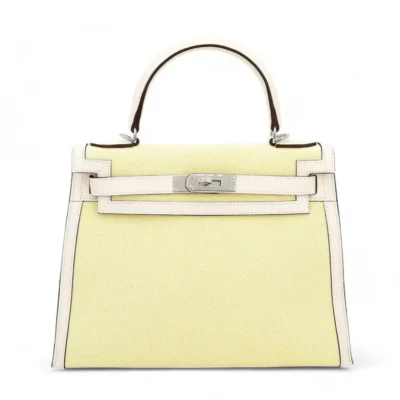 Hermès 2022 HSS Kelly 28 Sellier Jaune Citron/Nata Swift Canvas Palladium Hardware