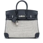 Hermès 2023 HSS Birkin 25 Bleu Zellige/Ecru Caban/Black Toile Verso Quadrille & Swift Palladium Hardware