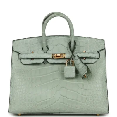 Hermès Birkin 20 Sellier Vert D'eau Matte Alligator Gold Hardware