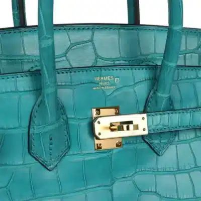 Hermès Birkin 25 Blue Paon Matte Alligator logo