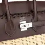 Hermès Rare Collectible Birkin 25 Picnic Rouge Osier Wicker & Swift Palladium Hardware Luxury replica handbags