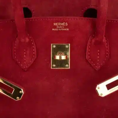 Hermès Birkin 25 Rouge Vif Suede Doblis logo1