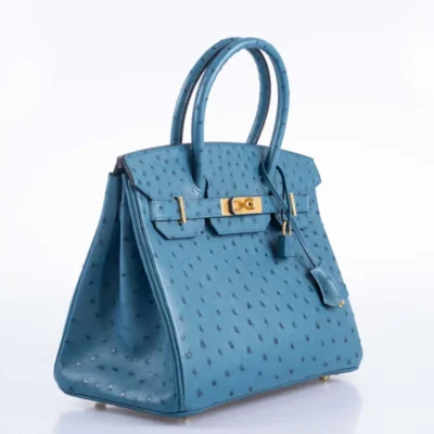 Hermès Birkin 30 Blue Colvert Ostrich Gold Hardware