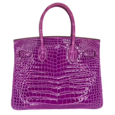 Hermès Rare Collectible Birkin 30 Purple Violet Shiny Porosus Crocodile Diamond Encrusted 18k White Gold Hardware