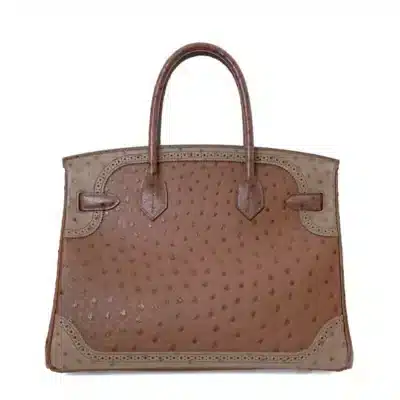 Hermès HSS Birkin 30 Tri-Color Marron/Etrusque/Mousse Ghillies Ostrich Permabrass Hardware