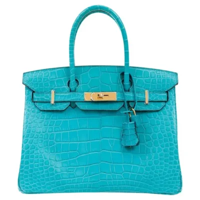 Hermès Birkin 30 Turquoise Matte Porosus Crocodile Gold Hardware