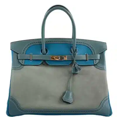 Hermès Limited Edition Birkin 35 Ghillies Ciel Doblis /Turquoise Togo/Bleu Jean Swift Palladium Hardware