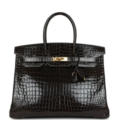 Hermès Birkin 35 Graphite Shiny Porosus Crocodile Gold Hardware