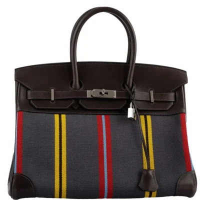 Hermès Birkin 35 Multicolor Ebene Box Calf & Jumping Canvas Palladium Hardware