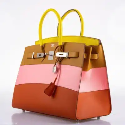 Hermès Limited Edition Birkin 35 Sellier "Sunrise" Rainbow Epsom Palladium Hardware