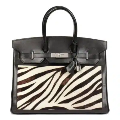 Hermès Birkin 35cm Black Box Calfskin & Zebra Print Calfskin Pony Fur Brushed Palladium Hardware