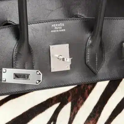 Hermès Birkin 35cm Black Box Calfskin & Zebra Print Calfskin Pony Fur logo1