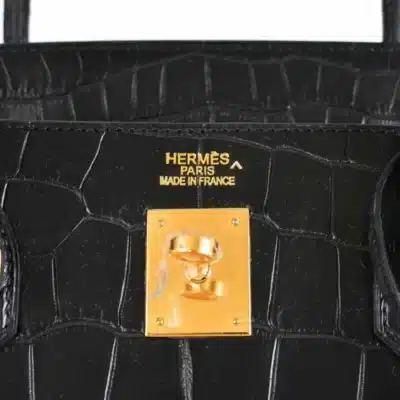 Hermès Birkin 40 Black Matte Porosus Crocodile logo