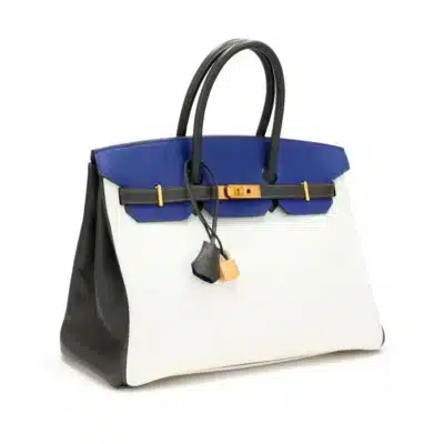 Hermès HSS 2002 Birkin 35 White/Bleu Electrique/Ardoise Epsom Brushed Gold Hardware