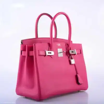 Hermès HSS 2014 Birkin 30 Shocking Rose and Etoupe Chevre Palladium Hardware