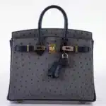 Hermès HSS 2018 Birkin 25 Gris Agate and Blue Iris Ostrich Gold Hardware