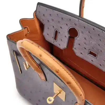 Hermès HSS 2018 Birkin 30 Gris Agate Saffron Ostrich interior