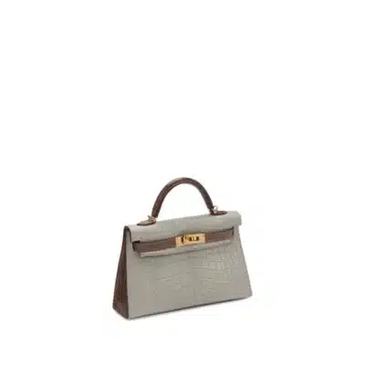 Hermès HSS 2021 Mini Kelly II 20 Gris Perle and Kraft Matte Alligator Mississippiensis Gold Hardware Replica inspired