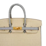 Hermès HSS Birkin 25 Vanille and Gris Pearl Matte Alligator Mississippiensis Brushed Gold Hardware