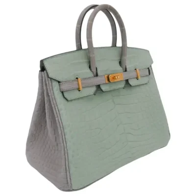 Hermès HSS Birkin 25 Vert D'eau And Gris Perle Matte Alligator Mississippiensis Brushed Gold Hardware High-quality Lushentic Grade