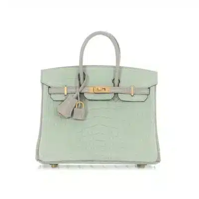 Hermès HSS Birkin 25 Vert D'Eau and Gris Perle Matte Alligator Mississippiensis Brushed Gold Hardware