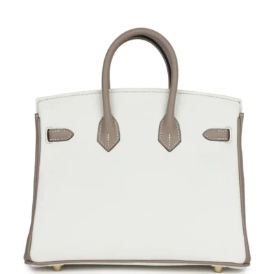 Hermès HSS Birkin 25 White and Gris Tourterelle Clemence Gold Hardware