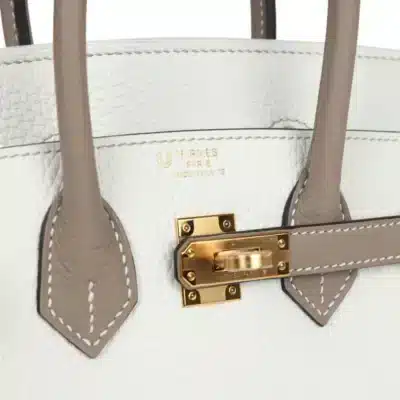 Hermès HSS Birkin 25 White and Gris Tourterelle Clemence Gold Hardware