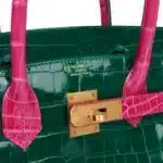 Hermès HSS Birkin 30 Emerald and Rose Scheherazade Shiny Niloticus Crocodile Brushed Gold Hardware