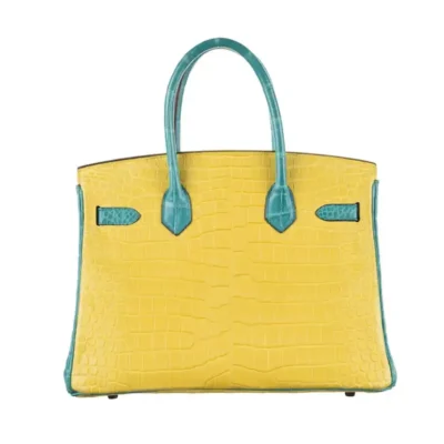 Hermès HSS Birkin 30 Mimosa And Bleu Paon Matte Porosus Crocodile Brushed Gold Hardware Luxury replica handbag