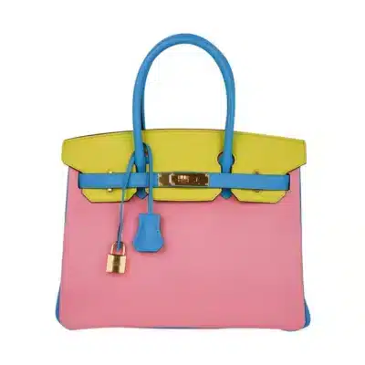 Hermès HSS Birkin 30 Tri-Color Rose Sakura/Anemone/Bamboo Chevre Gold Hardware